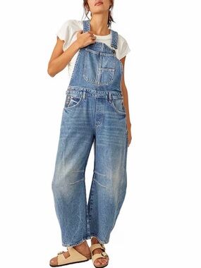 NWT FREE PEOPLE WE THE FREE Good Luck Denim Barrel Leg Overalls, XL
